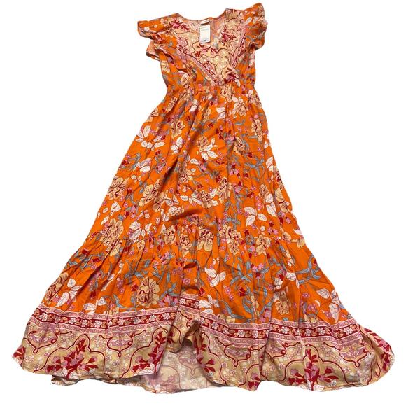 LASCANA Dress Women's Sz 2 NWT Maxi Floral Orange - Picture 1 of 5